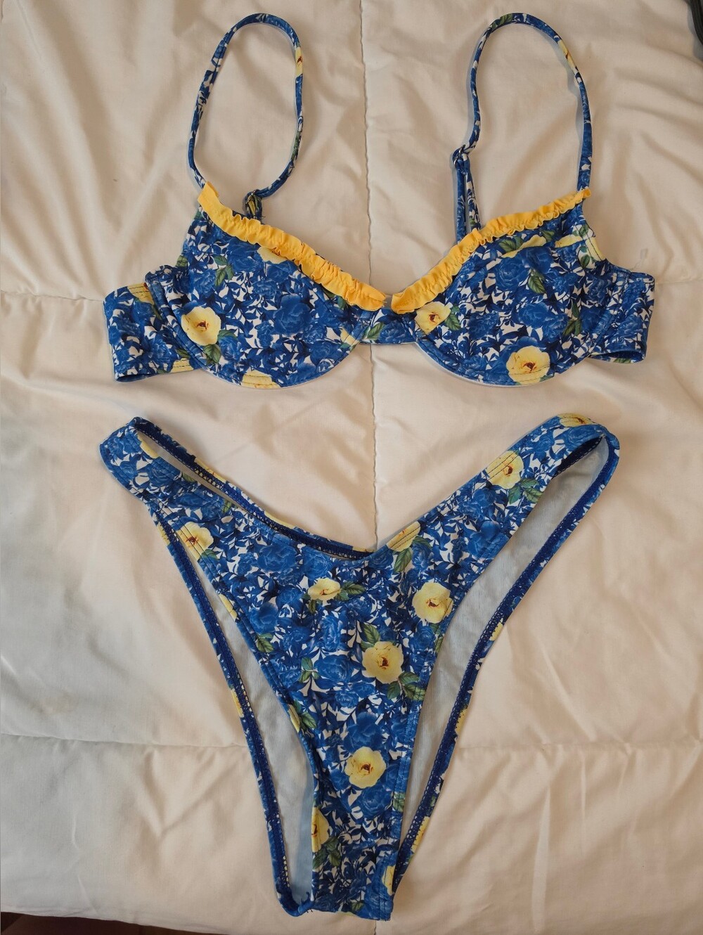 Shein- Blue Floral Bikini Set- Top (Small), Bottom (S/M)